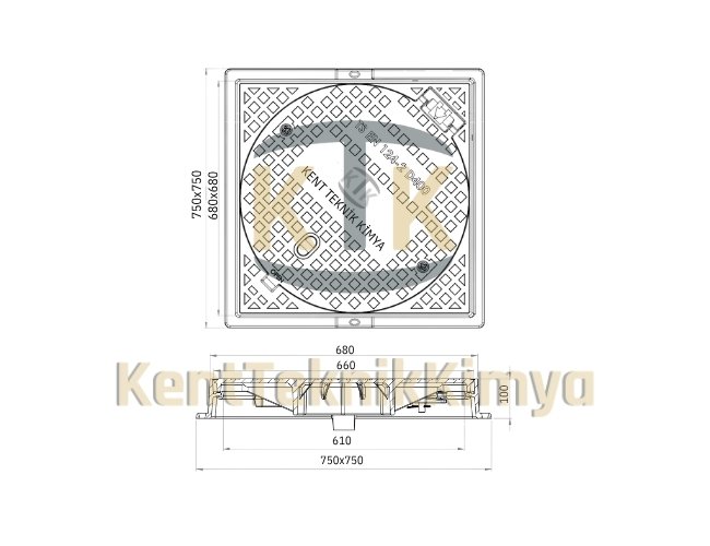 AK-DKT-600-B125-B4 Kare Çerçeveli Döküm Yuvarlak Rögar Kapağı Takımı (B125) görsel 3