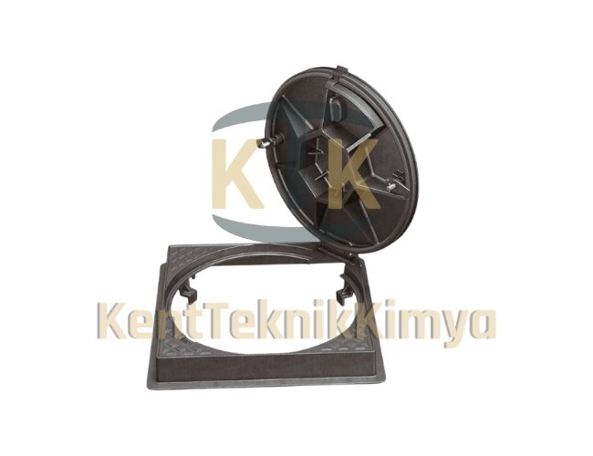 AK-DKT-600-B125-B4 Kare Çerçeveli Döküm Yuvarlak Rögar Kapağı Takımı (B125) görsel 2