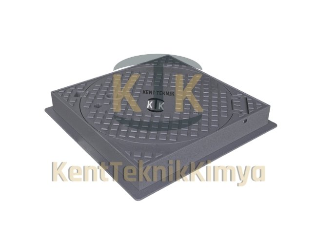 AK-DKT-600-D400-D6 Kare Çerçeveli Döküm Yuvarlak Rögar Kapağı Takımı (D400)
